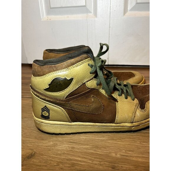 Nike Air Joridan 1 Mid Army Retro Army Forces Leather & Suede Mens Sneakers 11 - Picture 2 of 10